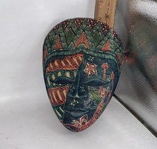 Hand Carved Hand Painted Batik Wood Mask 7.5” X 8.5” picture