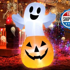 TRMESIA 4FT Halloween Inflatable White Ghost Pumpkin Decoration picture