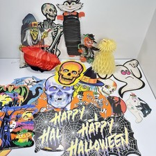 Vintage Halloween Skull Ghost Witch Die Cut Outs Cutouts Wall Decoration Lot 20+ picture