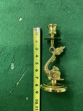 Vintage Baldwin USA  8” Solid Brass Sea Serpent Koi Fish Nessie Candlestick USA picture