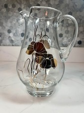 Shangri-La 12k Gold Lotus Mouth-Blown Glass 9” 1980s Pitcher Mid-Century Modern picture