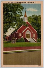 Vintage St. John's Lutheran Church Asheboro NC Linen Postcard E-8225 picture