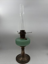 Aladdin Queen Jadite Green & Brass Model B97 W/B Burner & Locking Chimney YEC picture