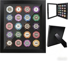 Poker Chip Display Case Frame for 20 Chips, Magnetic Front-Opening Black picture
