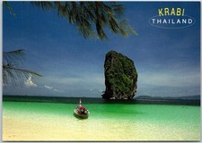 Krabi Thailand Phra Nang Bay Stunning Island Beach With Boat Scenic View Postcar picture
