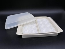 4 Piece Beige Tupperware Deviled Egg Keeper Taker Container #723 #665 Lid #722 picture