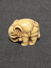 Vtg Netsuke Style Miniature Elephant Resin Figurine Good Luck Peace Prosperity picture