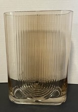 Vintage Morena Glass Vase Rectangular Amber Tint Vertical Ribbing 10”x7” picture