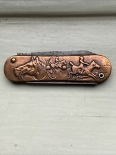 VTG Pocket Knife Horses Dogs Copper Small Size Double Blades Utility Americana picture