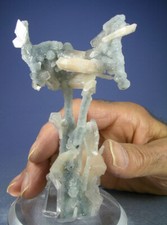 AAA MUSEUM STILBITE ON CHALCEDONY w CUSTOM STAND, JALGAON, INDIA, GLOBE MINERALS picture