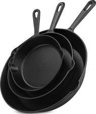 Utopia Kitchen Saute Frying Pan 3 Piece Set, Cast Iron Chefs Pan, Pre Black picture
