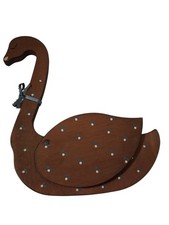 Vintage 1980s Home Interiors Hanging Wooden Polka Dot Goose Swan Wall Pocket picture