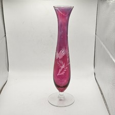 Cranberry Etched Vase Glass Vintage 10