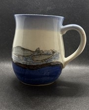 Vintage Otagiri Pottery Blue Stoneware Whale Ocean Coffe Tea Cup Mug Japan picture