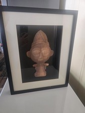 Vintage 16x20 Shadow Box Wall Art – Hand-Carved Wooden Tribal Bust (Made in Thai picture