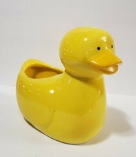 🐤L@@K🐤 7¼hx8½w EDIBLE® ARRGMT Ceramic YELLOW DUCKY Duck VASE PLANTER COIN BANK picture