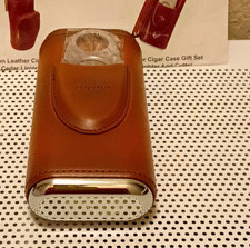 AMANCY Brown Leather Cigar Case & Humidor Catalogue Box w/ Clear Cigar Cutter picture