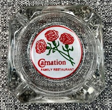 Vintage Clear Glass Marketing Ashtray Carnation Family Restaurant picture