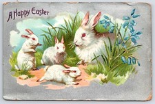 Antique Tuck Happy Easter Rabbits Blue Flowers Postcard picture