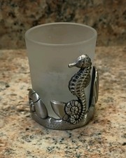 RARE Yankee Candle SEAHORSE & SHELLS Pewter Frosted Glass Votive Holder  picture