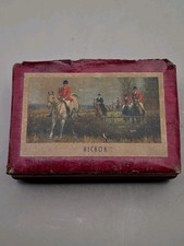 Vtg Hickok Cigarette Box Leather Fox Hunt Equestrian Desk Trinket Cork 1930-40s picture