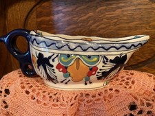 Mexican Televera Pottery Gravy Boat Hand Painted Ceramic Sauce Server Red Folk picture