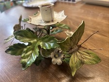 Vintage Italian Tole Toleware Candle Painted Holder Flowers Leaves. Italy picture