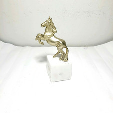 Vintage Solid Brass Horse Statue Sculptural Equestrian Decor Marble Base picture
