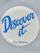 Vintage Discover It Bahamas Tourism Travel Pinback Button Caribbean Souvenir picture