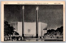 NY Worlds Fair 1939 Litho Postcard Hall Of Communications Posted 1938 picture