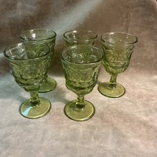1960s Fostoria glass green Argus pattern small wine/juice Tumbler Lot of 5 picture