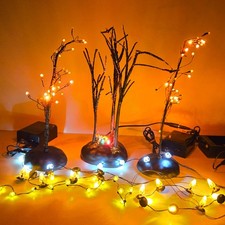 Dept 56 Halloween Village Accessory Lot 7pc Lit Trees String Lights No Box picture