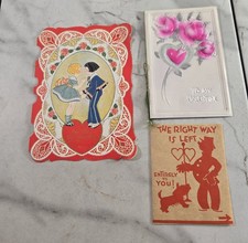 Vintage Antique Valentine Card Lot of 3 Die Cut Mechanical Embossed 1920s 1930s picture