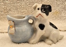 Vintage Minature Ceramic Figurine Of Black & White Puppy--Occupied Japan picture