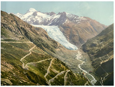 Rhone glacier, complete overview of the Grimsel & Furka route WWI vintage photochrome picture