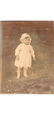 1900s Toddler Studio Photograph Love to Daddy Albumen Print Bonnet & Dress picture