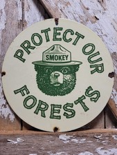 VINTAGE SMOKEY THE BEAR PORCELAIN SIGN RARE OLD FOREST SERVICE NATIONAL PARK 12