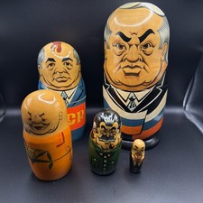 Vintage Russian Soviet Political Leaders Nesting Dolls Set of 5 Matryoshka RARE picture