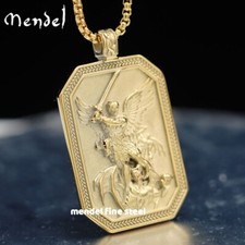 MENDEL Gold Mens St Saint Michael Archangel Medal Medallion Pendant Necklace Men picture
