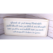 Winnie the Pooh Christopher Robin PROMISE ME Wooden Plaque Distressed Wall Decor picture