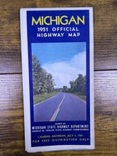 1951 Official Highway Map of Michigan Pamphlet Foldout Map Highway Department picture