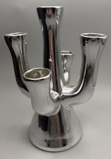 Vtg MCM Art Deco Dorothy Thorpe Silver 5 Branch Pottery Candelabra &/or Bud Vase picture