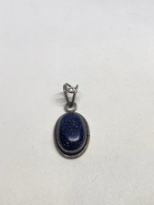 6g 925 BLUE GOLDSTONE GLASS STERLING SILVER HANDMADE PENDANT GLITTERY picture