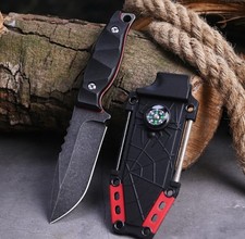 Small Fixed Blade Tactical Hunting Knife with Sheath,Fire Starter,Compass,Mirror picture