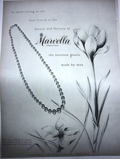1947 Vintage Marvella Loveliest Pearls by Man JEWELRY NECKLACE Crocus Art Ad picture