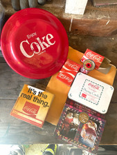 Vintage Coca-Cola Enjoy Coke Red Serving Tray Lot w/ Nostalgia Playing Cards Tin picture
