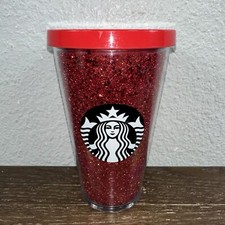 Starbucks Red Glitter Stars Tumbler - 16 Oz -Holiday 2018 - No Straw - Pre-Owned picture