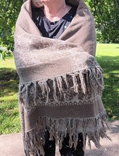 Antique 1870 - 1880's Victorian Square Wool  Shawl Repeating Design picture