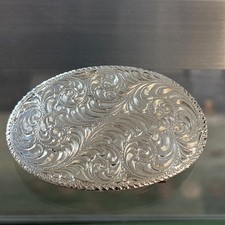 Vintage Engraved CH Comstock Heritage Sterling Silver Belt Buckle 3.75 x 2.75in picture