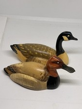Vintage ANRI Italy Miniature Wood Duck Decoys - Canada Goose & Canvasback Pair picture